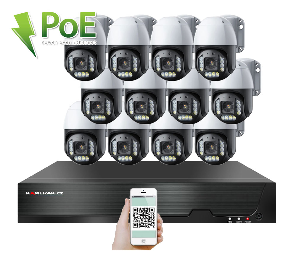 12 kamerový systém PoE XM-PTZ-1221B 5x 4Mpx s otočnými kamerami