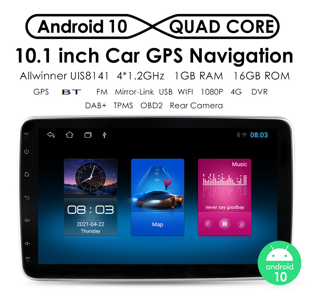 1DIN Autordio 10"LCD A3009 2+32G oton 180 stup Android 10, BT,GPS, WiFi 
